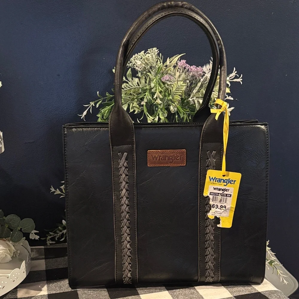 Wrangler Black Tote with Braided Accents - Picture 1 of 9